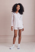 Girls' long-sleeve pajama top and shorts with pastel heart print