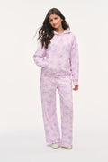 Tween mauve floral print sweatpants with relaxed fit and ankle cuffs