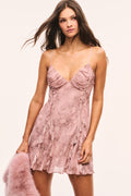 Pink snakeskin-print mini dress with spaghetti straps and ruffled tiered hem