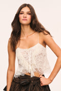Auraveyn lace ruffle cami, off-white with thin straps and scalloped lace trim