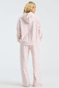 Pink floral-print hoodie with hood and long sleeves, back view