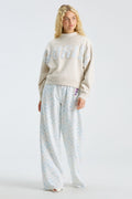 Ilyra sweatpants, light blue speckle print with elastic waist and relaxed wide legs