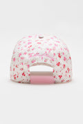Pink floral baseball cap with curved brim and light pink interior sweatband