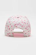 White floral baseball cap with pink underbill