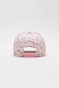 Pink floral baseball cap with open mesh back panel and small scattered prints