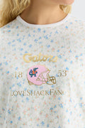 Light blue graphic ringer tee with gold Gators text and helmet front print