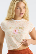 Floral ringer T-shirt with HOOK 'EM graphic and contrast crew neck rib