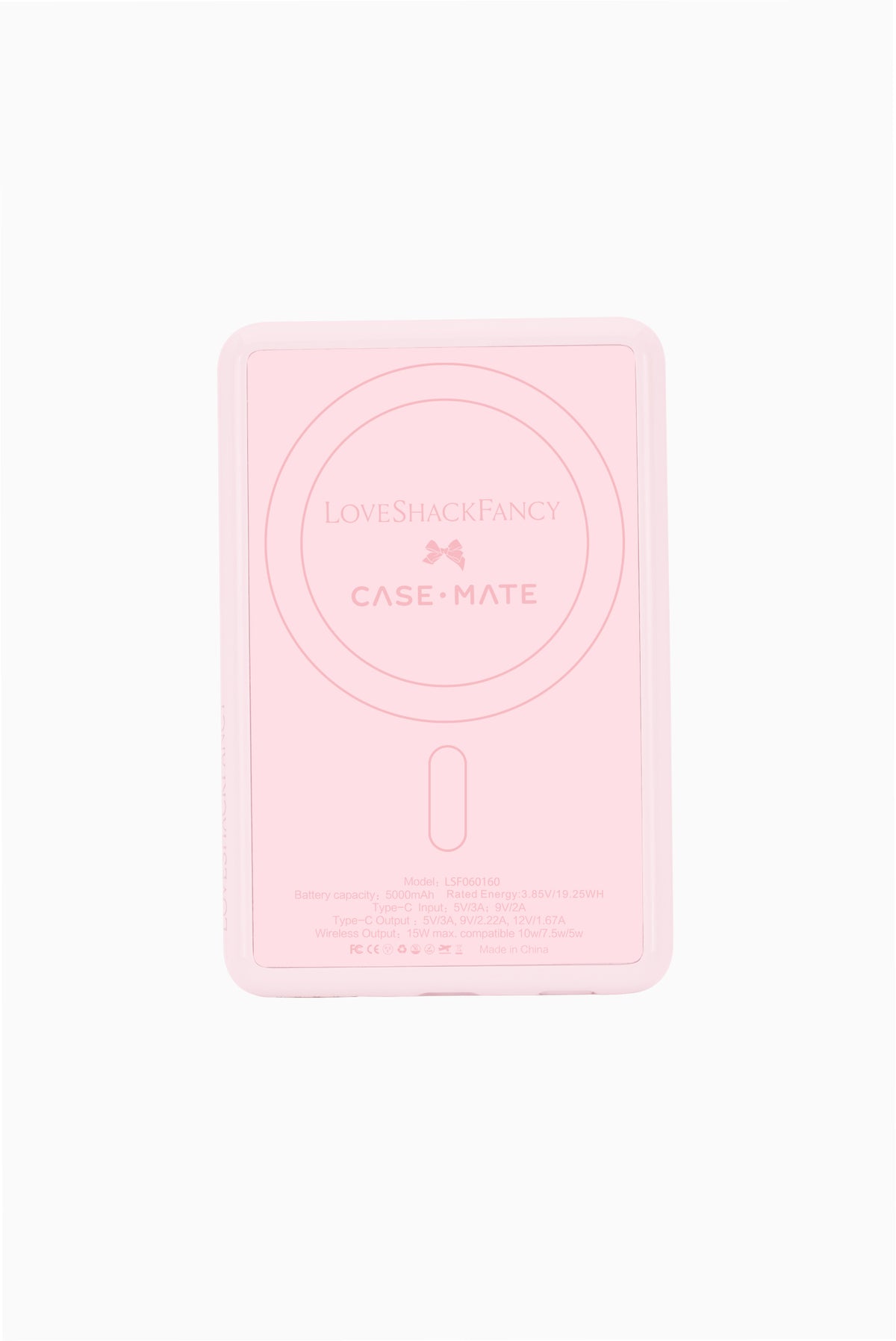 Pink wireless portable charger back with MagSafe ring and power button