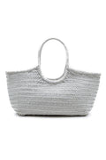 Large woven tote bag in off-white with top oval loop handles