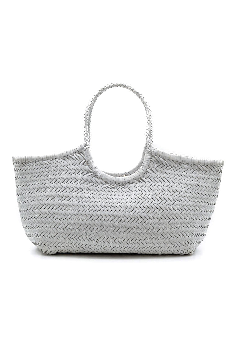 Large woven tote bag in off-white with top oval loop handles
