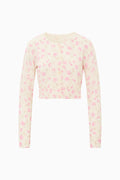 Floral print cotton cardigan in light pink with front button placket and long sleeves