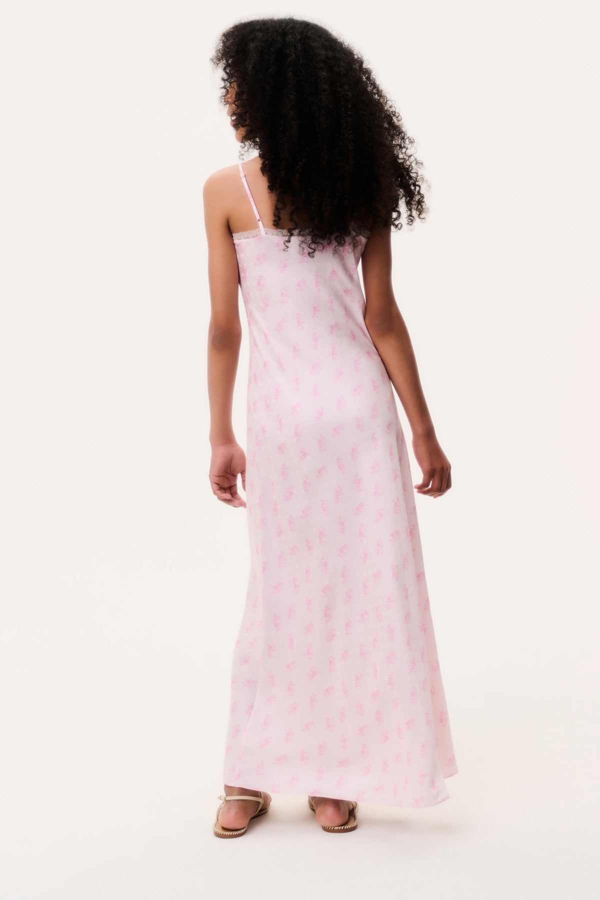 Tween silk-blend slip dress, pale pink with floral print and thin back straps