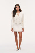Tween tweed jacket in light ivory with button front and flap chest pockets