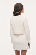 Tween tweed jacket back view in light ivory, cropped with button closures