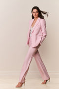 Babe pink wool-blend wide-leg trousers, full-length side view