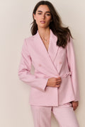 Pink linen-cotton blazer with double-breast buttons and bow-tie cuff detailing
