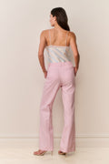 Babe pink wool-blend wide-leg trousers, back view with waistband and pockets