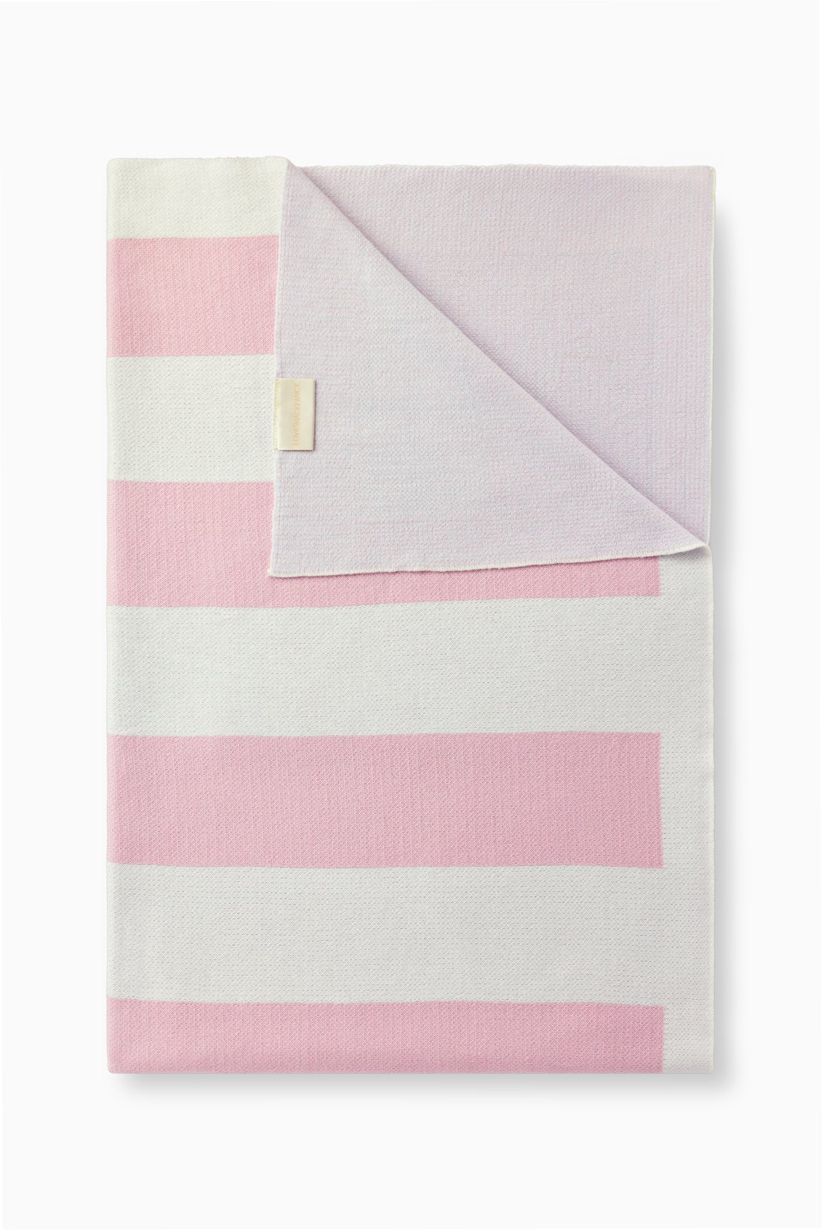Weathered rose blanket with pink/white stripes and stitched blue star corner