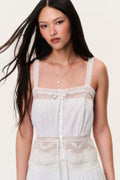 Ivory cotton lace cami top with button front and fitted waist detail