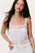 Ivory cotton lace camisole with bow-tie front and scalloped lace trim