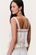 Ivory cotton lace camisole top with lace back panel and thin shoulder straps