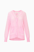 Lightweight pink cashmere cardigan with button front and patch pockets