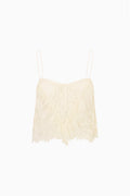 Auraveyn lace ruffle cami flat lay, off-white lace camisole with spaghetti straps