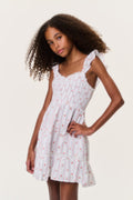 Tween cherry-print striped Avenora dress with tiered ruffle skirt and flutter straps