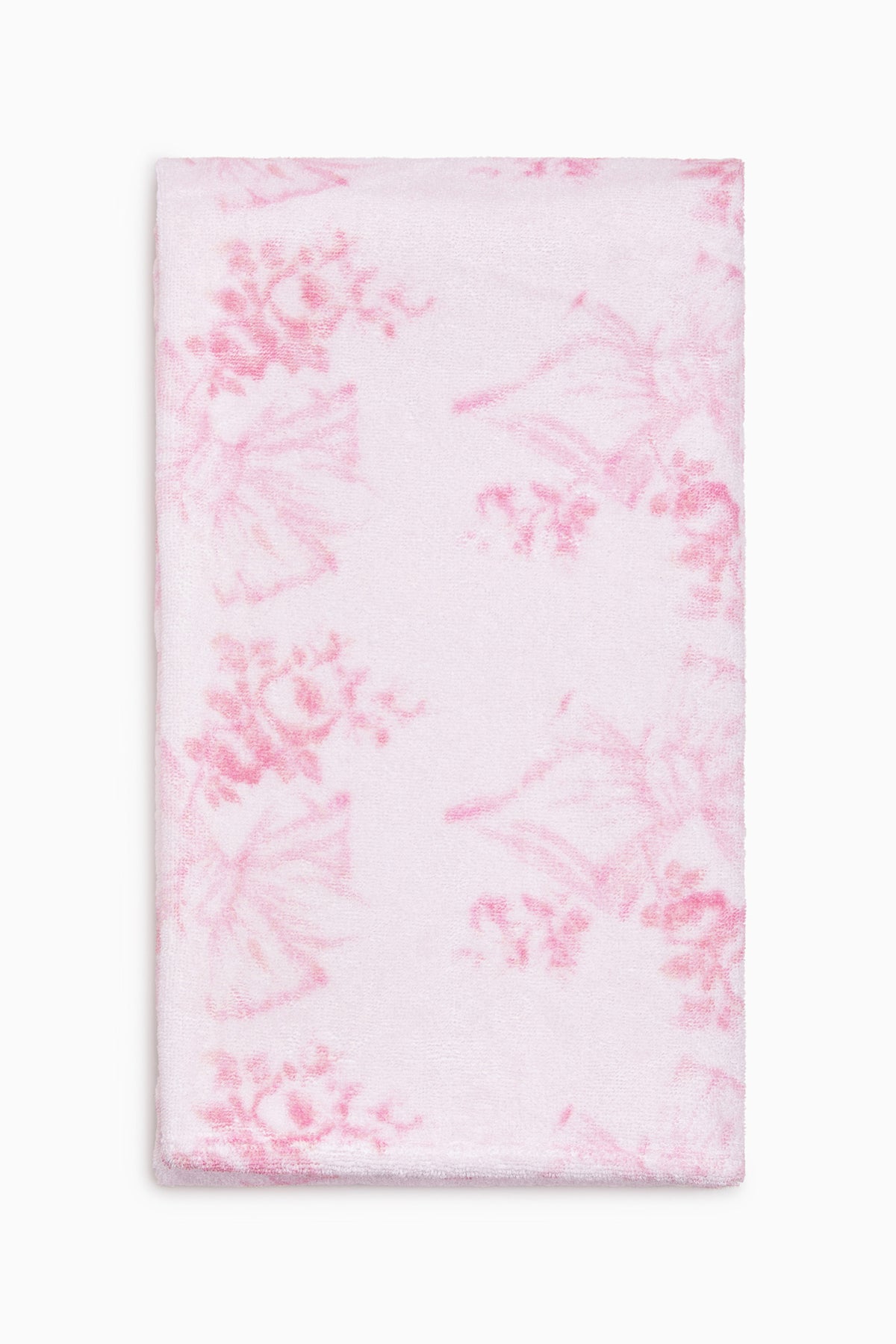 Cotton bath towel, pink and white all-over pattern, flat folded