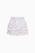 Girls indigo cloud tiered ruffle skirt with light blue patterned fabric