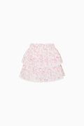Girls tiered floral skirt with layered ruffles and elastic waistband, pink print