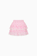 Girls pink heart print tiered ruffle skirt
