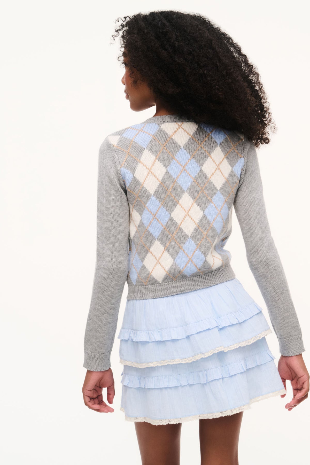 Light blue tiered ruffle cotton skirt with elastic waistband