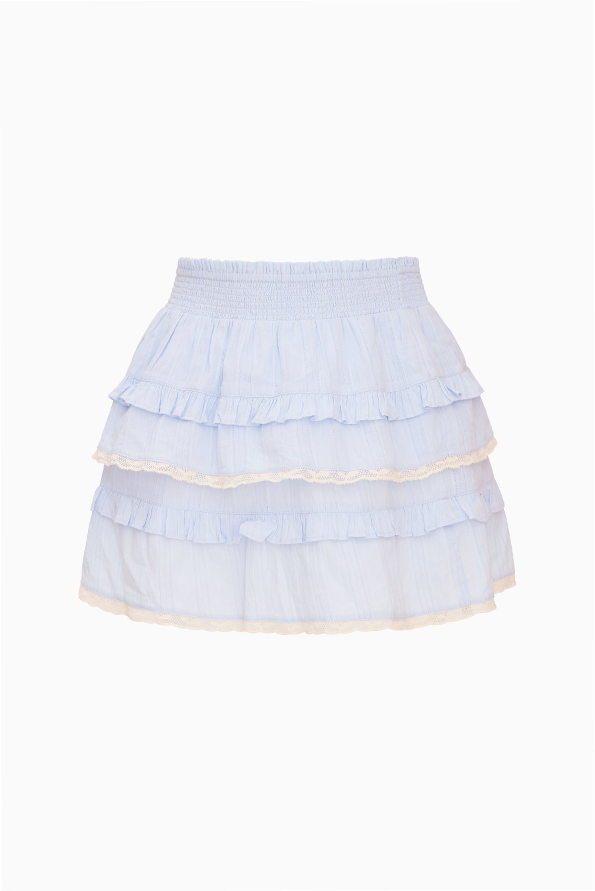 Light blue tiered ruffle skirt with elastic waistband
