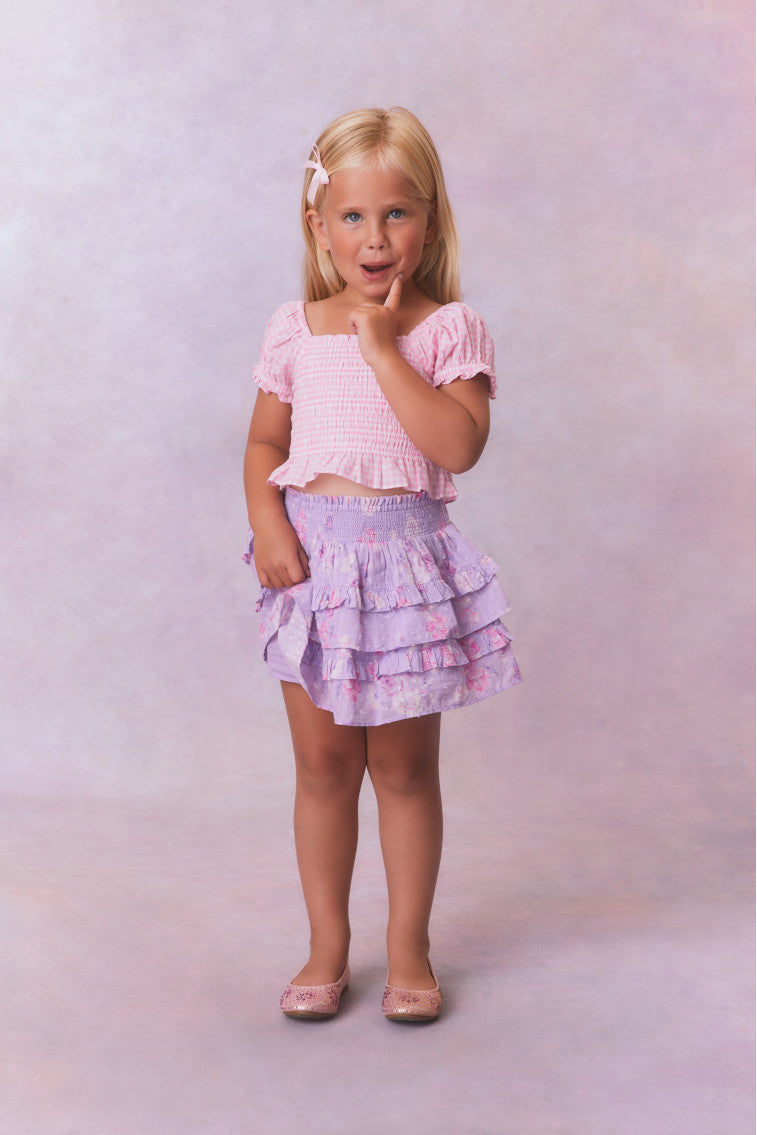Girls printed tiered ruffle skirt, light purple/lavender