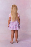 Girls printed tiered ruffle skirt, light purple/lavender (back view)
