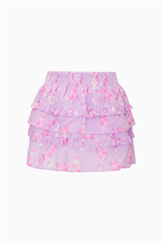 Girls printed tiered ruffle skirt, pink and light blue layers
