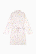 Pastel heart print robe with V-neck and tie belt, long sleeves, knee length