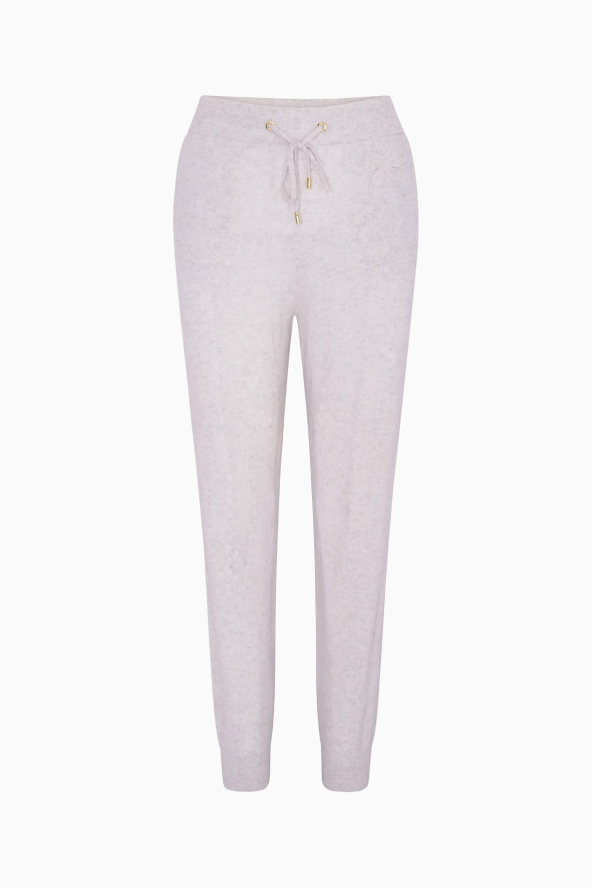 Light heather gray wool-cashmere joggers with drawstring waist and tapered cuffs