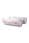 Floral ruffle bolster pillow in pink and light blue tones