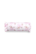 Pink floral ruffle bolster pillow with gathered frill ends
