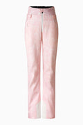Light pink ski pants with allover pattern, belt loops, and front button closure