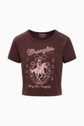 Brown short-sleeve Wrangler graphic tee with round neckline