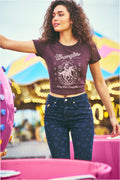 Brown cropped graphic tee with Wrangler logo, short sleeves