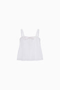 Girls' white cotton sleeveless top with lace trim and gathered bodice