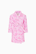 Kids pink kiss-print robe with hood and belt tie
