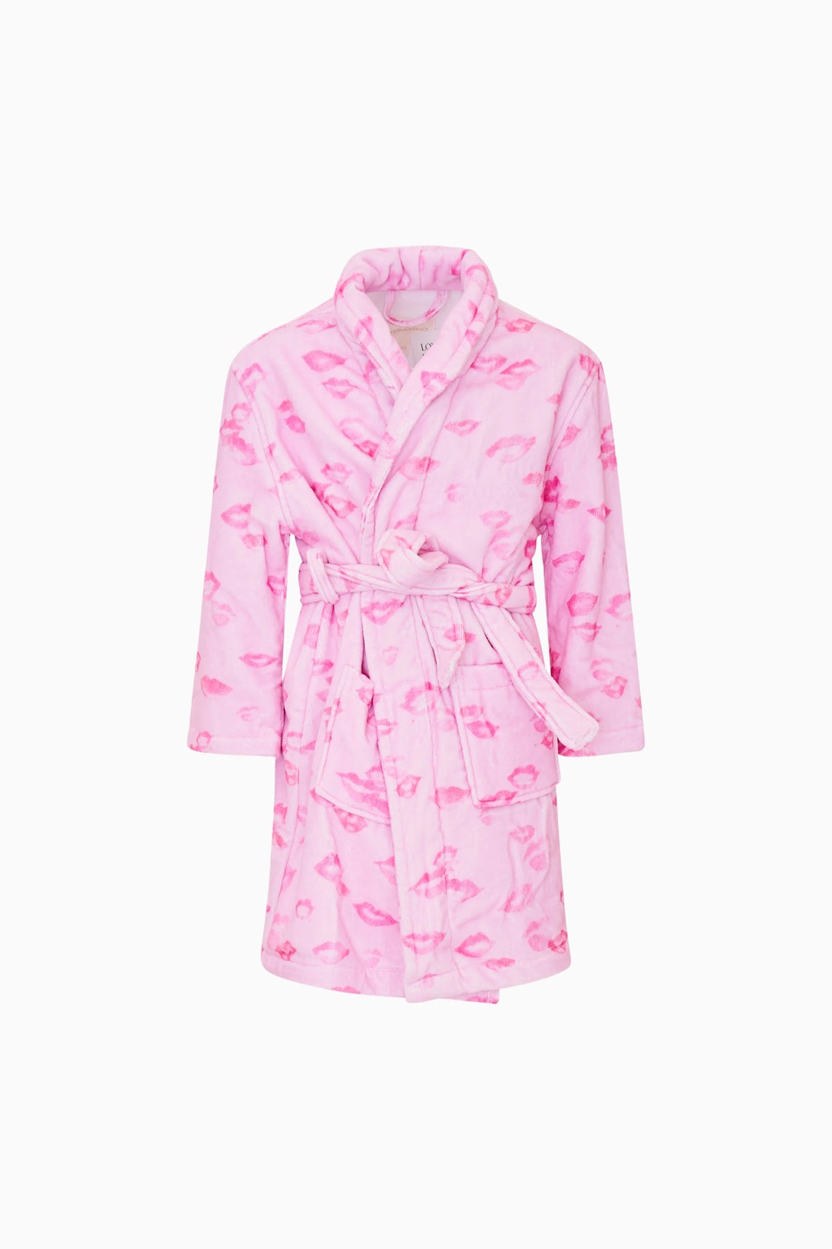 Kids pink kiss-print robe with hood and belt tie