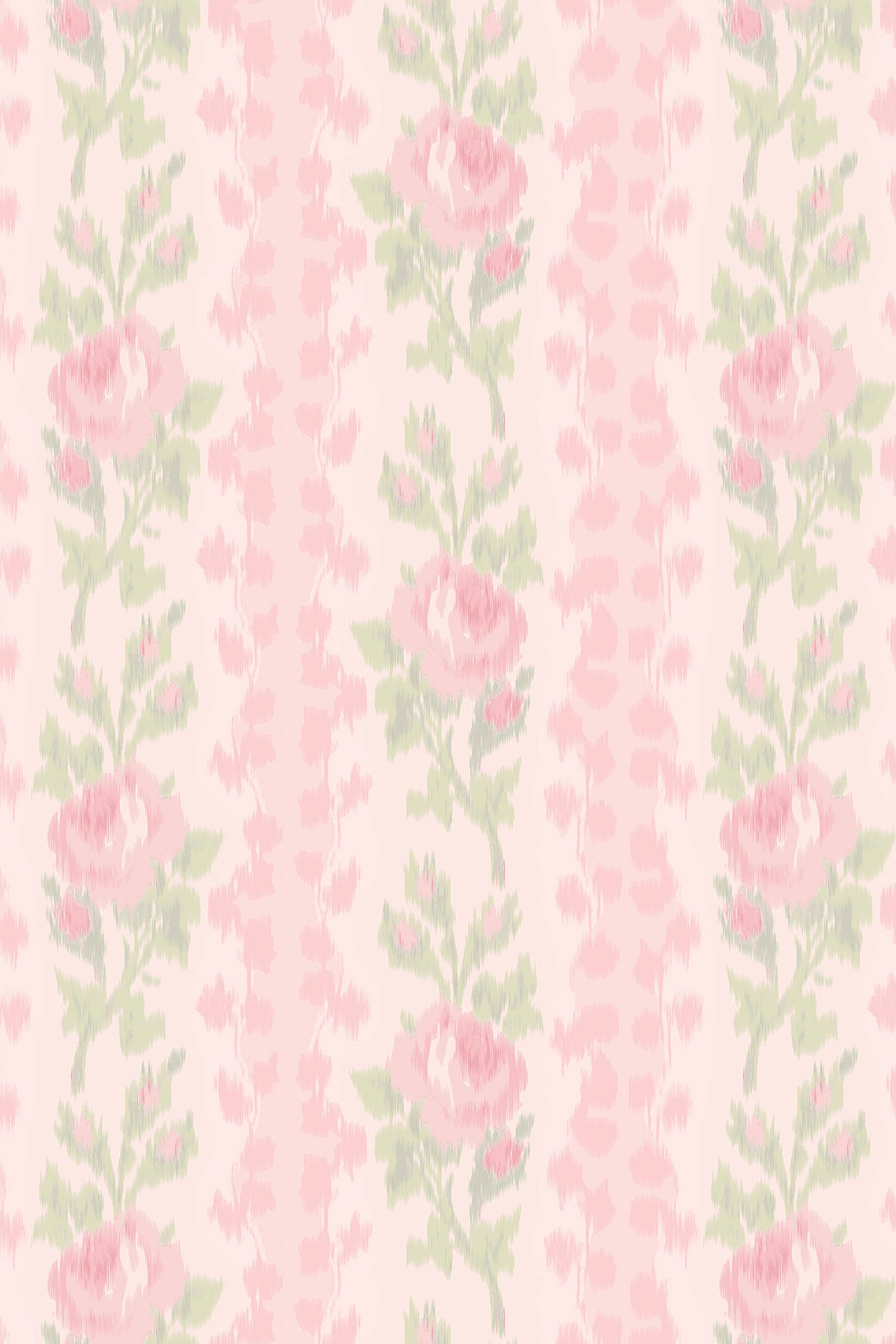 Peel-and-stick wallpaper with pink rose floral pattern and green leaves on a light base
