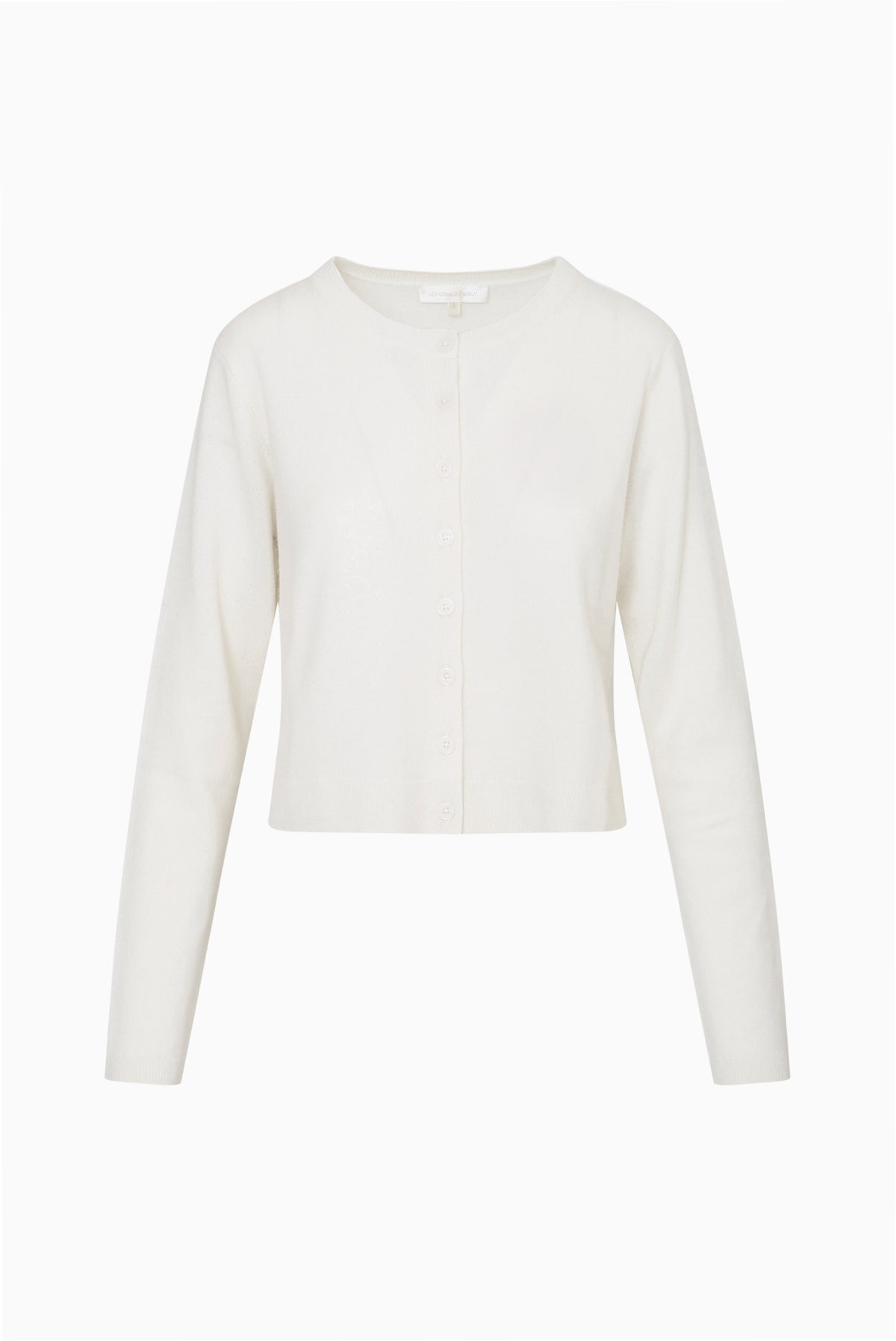 Lightweight cashmere cardigan, diamond white, long sleeves, button-front, cropped