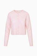 Lightweight cashmere cardigan, pale pink, long sleeves, button-front, cropped